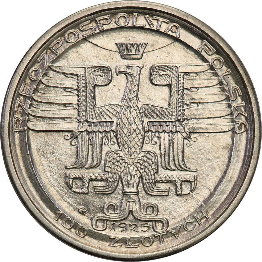 II RP. PRÓBA bez napisu, srebro 100 złotych 1925, Kopernik mały NGC MS64 (MAX)